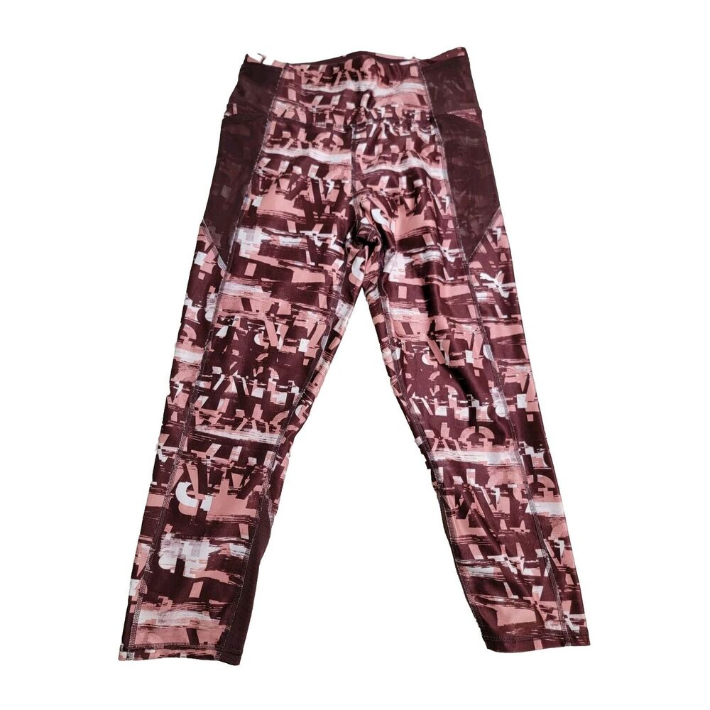 Puma Dry Cell Capri Burgundy Abstract‎ Leggings Womens Large Mesh Pockets EUC